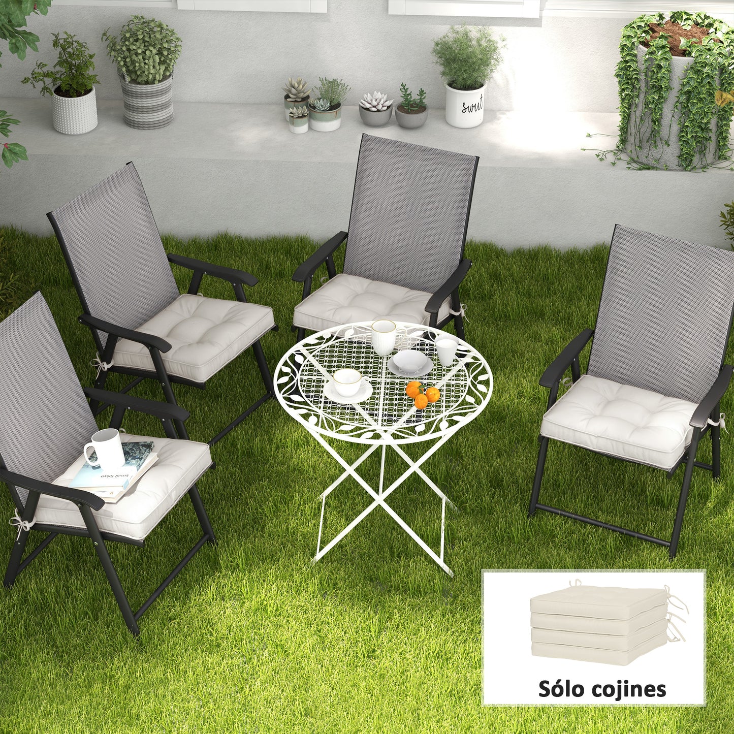 Outsunny Conjunto De Cojines Para Sillas De Comedor 42x42x5 Cm Crema_1