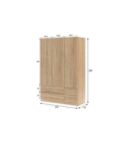 Armario 3 Puertas Abatibles 4 Cajones Acabado Roble. 200cm(alto). 135cm(ancho). 52cm(fondo_4