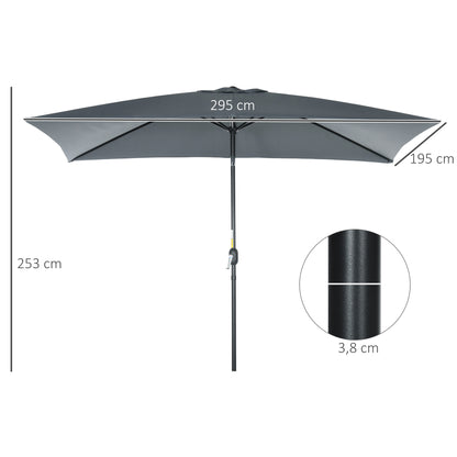 Outsunny Sombrilla Jardín Aluminio 200x300x253 Cm Inclinable Con Manivela Gris_2