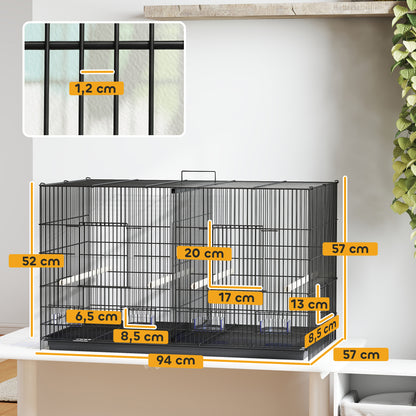 Pawhut Jaula Para Pájaros Con Divisor 4 Comederos 4 Perchas 94x57x57 Cm Negro_2