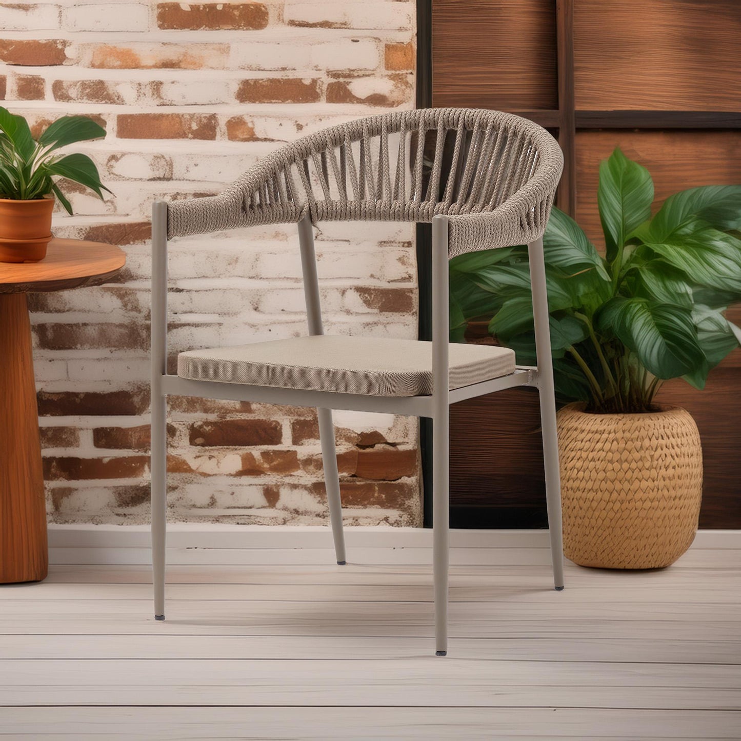 Silla De Exterior Adel Capuchino - Aluminio Inoxidable Con Cuerda Trenzada 60x80x105cm - Well Home_2