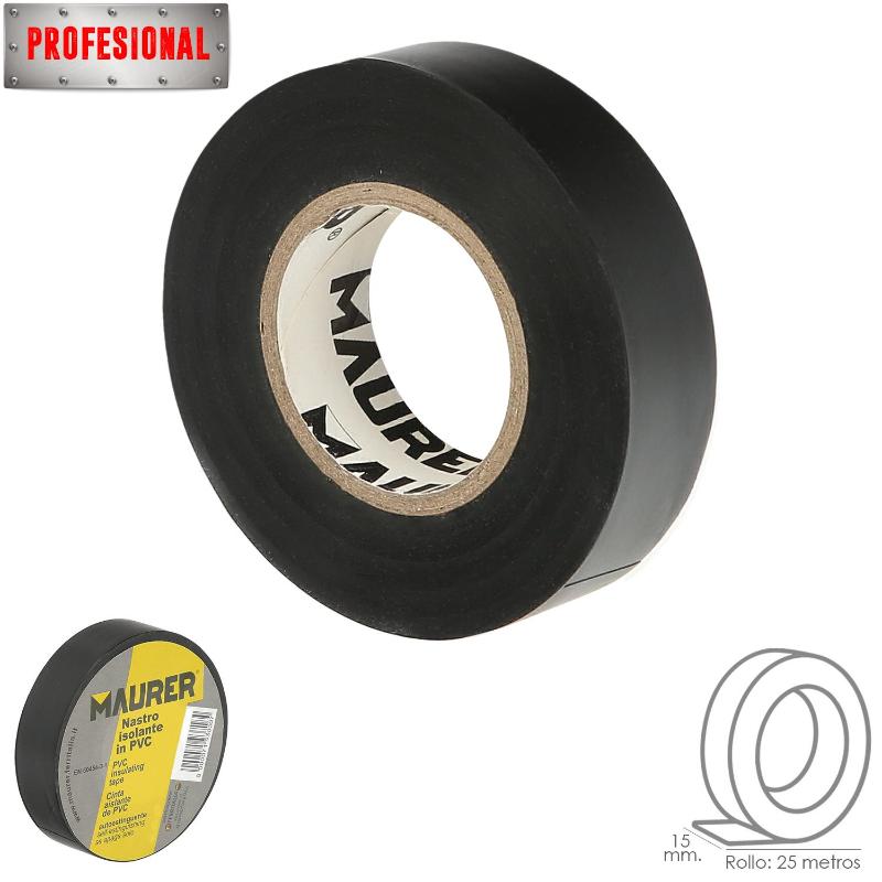 Cinta Aislante, Pvc, Profesional, 25 Metros X 15 Mm. X 0,13 Mm Espesor. Color Negra._0