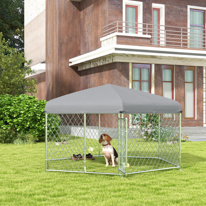 Pawhut Perrera De Exterior Con Toldo Impermeable Y Anti-uv 210x185x150 Cm Plata_1