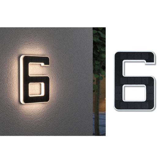 Luz Solar De Fachada Led Casa Número 6 3000k Ip44 Bateria Reemplazable / Negro_0