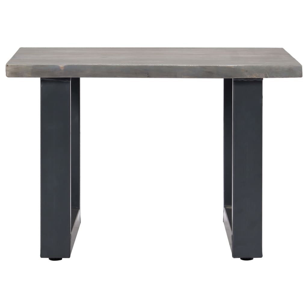 Mesa De Centro Con Borde Natural Acacia Maciza Gris 60x60x40 Cm_0