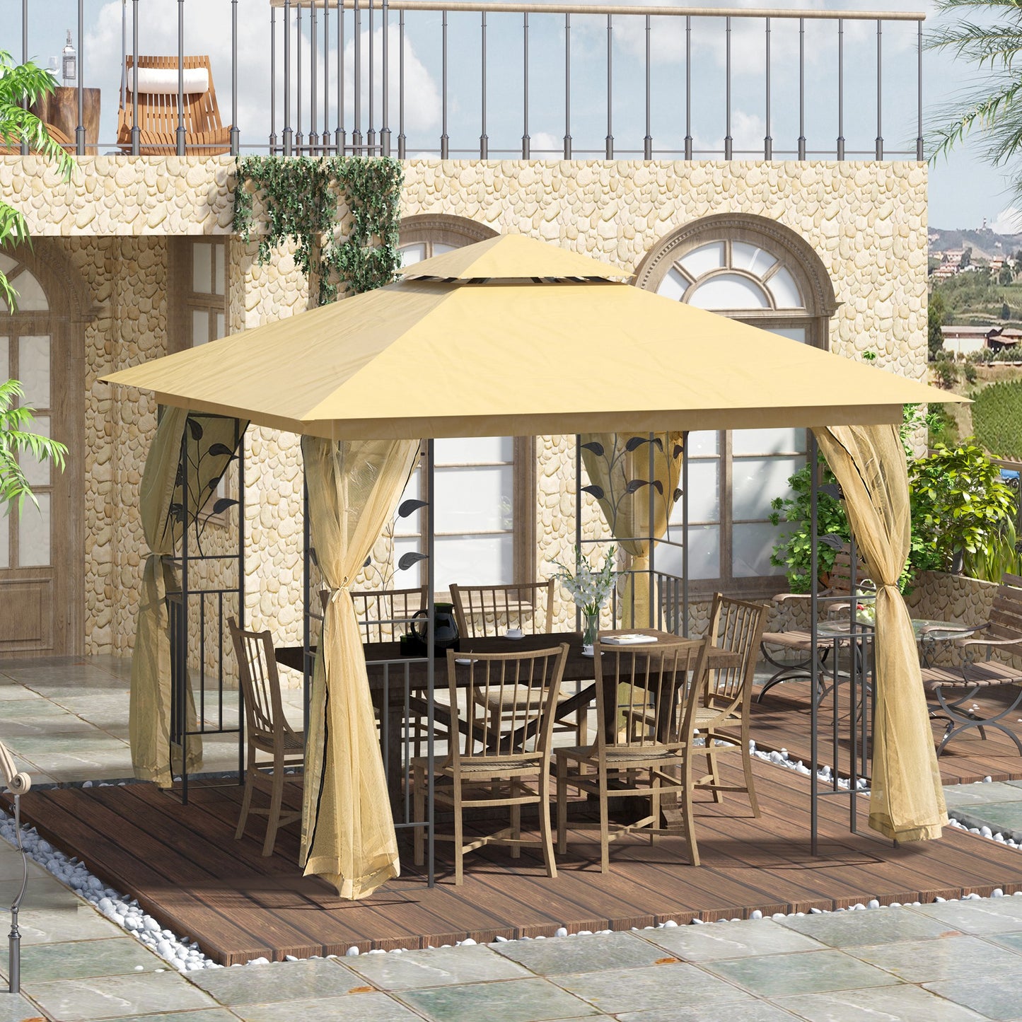 Outsunny Carpa Para Exterior 3x3 M Cenador Con Mosquitera Doble Techo Ventilado_1