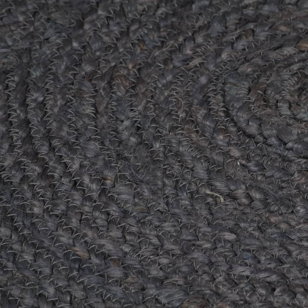 Alfombra De Yute Tejida A Mano Redonda Gris Oscuro 240 Cm / Vetonek_5