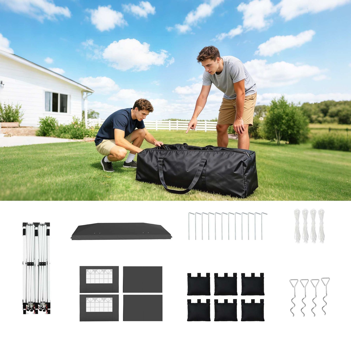 Outsunny Carpa Plegable 6x3 M Con Montaje Rápido Y Tiras Reflectantes Gris_4