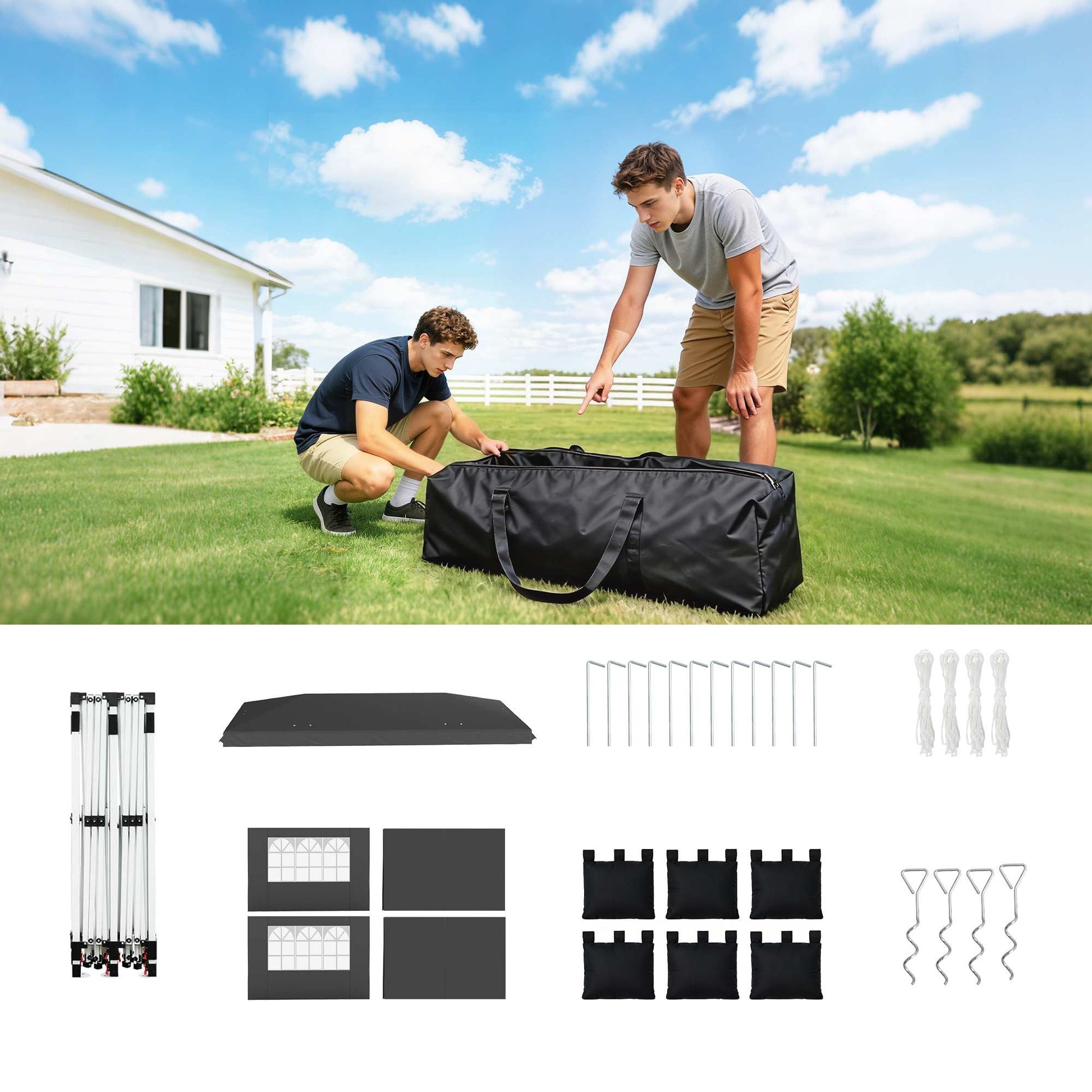 Outsunny Carpa Plegable 6x3 M Con Montaje Rápido Y Tiras Reflectantes Gris_4