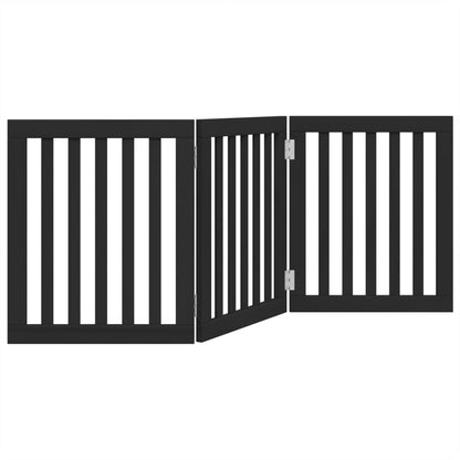 Vidaxl Puerta Para Perros Plegable 3 Paneles Madera Álamo Negra 150 Cm_0