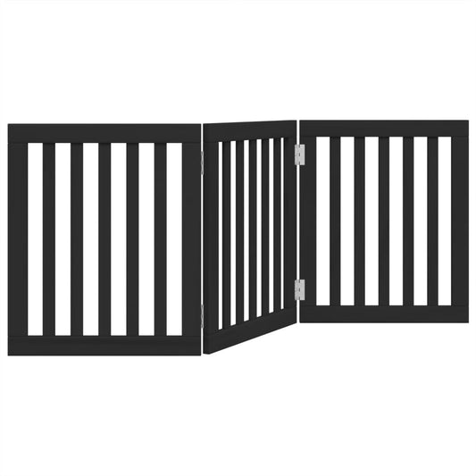 Vidaxl Puerta Para Perros Plegable 3 Paneles Madera Álamo Negra 150 Cm_0