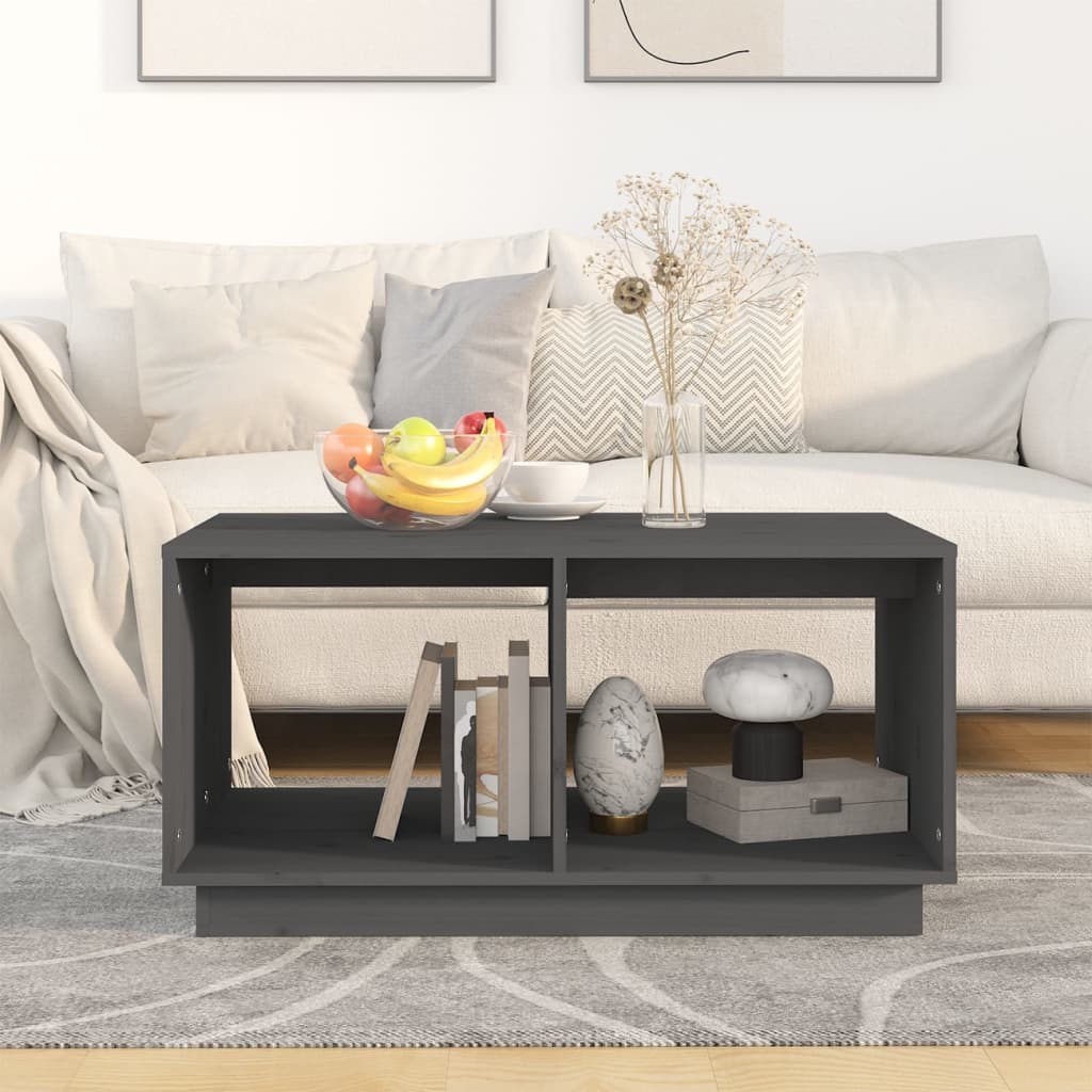 Mesa De Centro Madera Maciza De Pino Gris 80x50x40 Cm_1