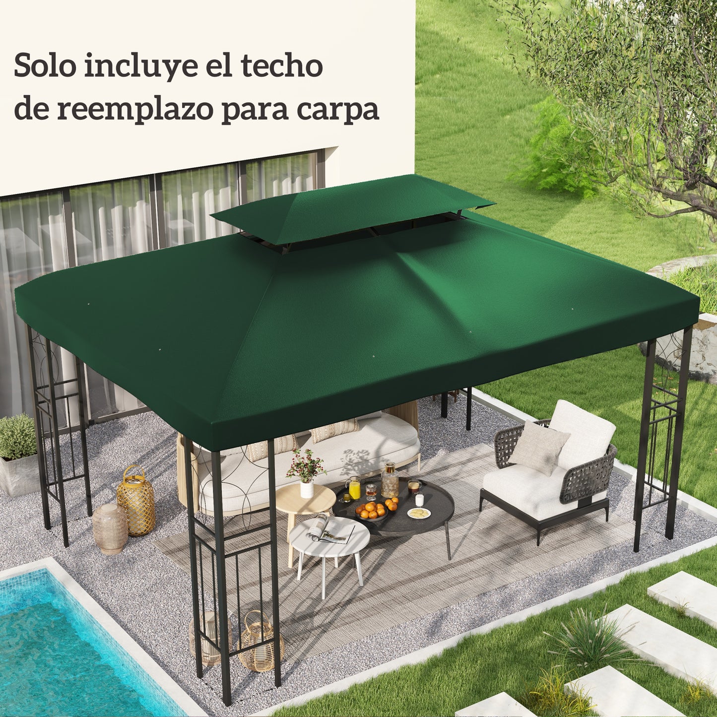 Outsunny Techo De Repuesto Para Cenador 4x3 M Con Techo Doble Anti-uv Verde_1