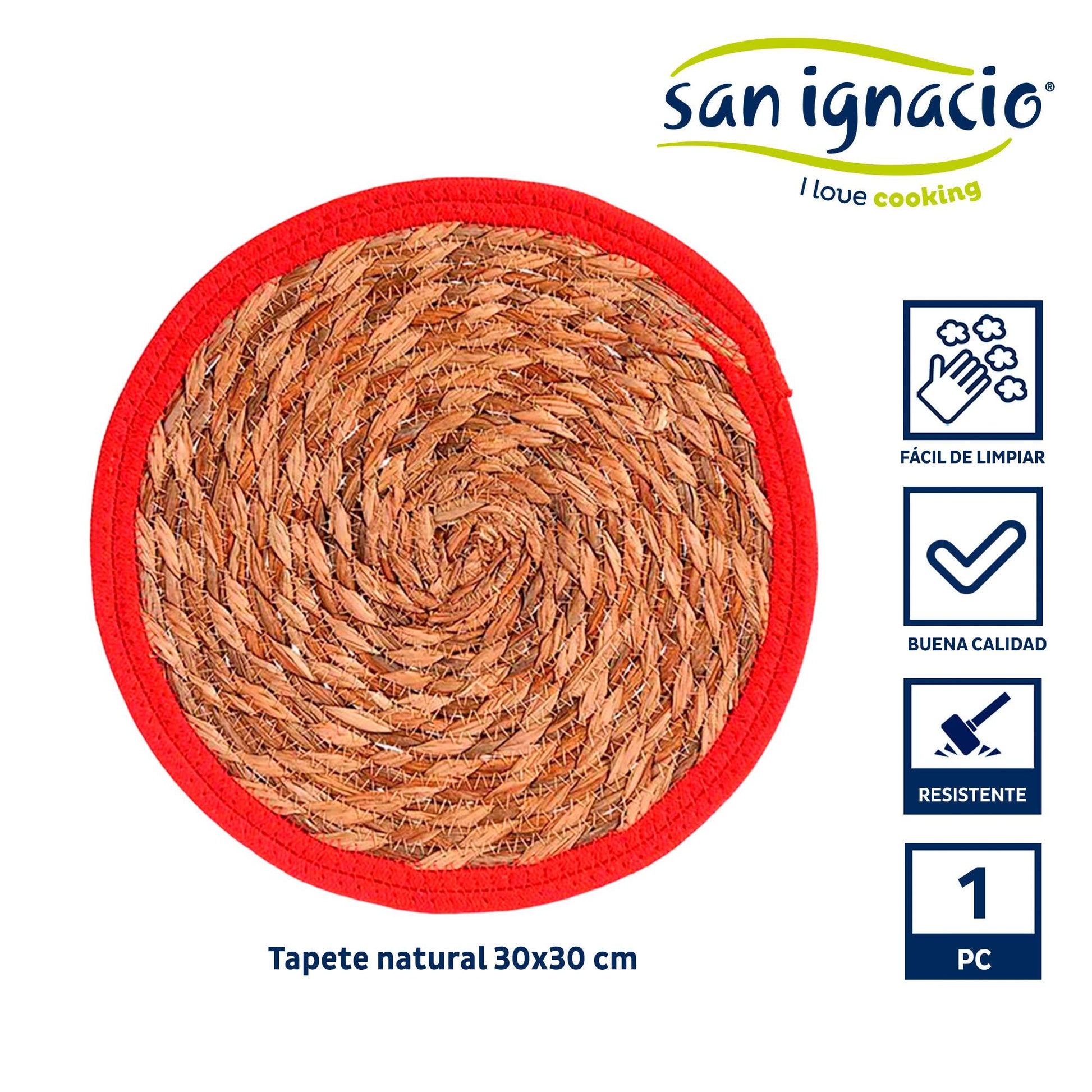 Tapete Natural Borde Rojo 30cm Colección Kinvara_1