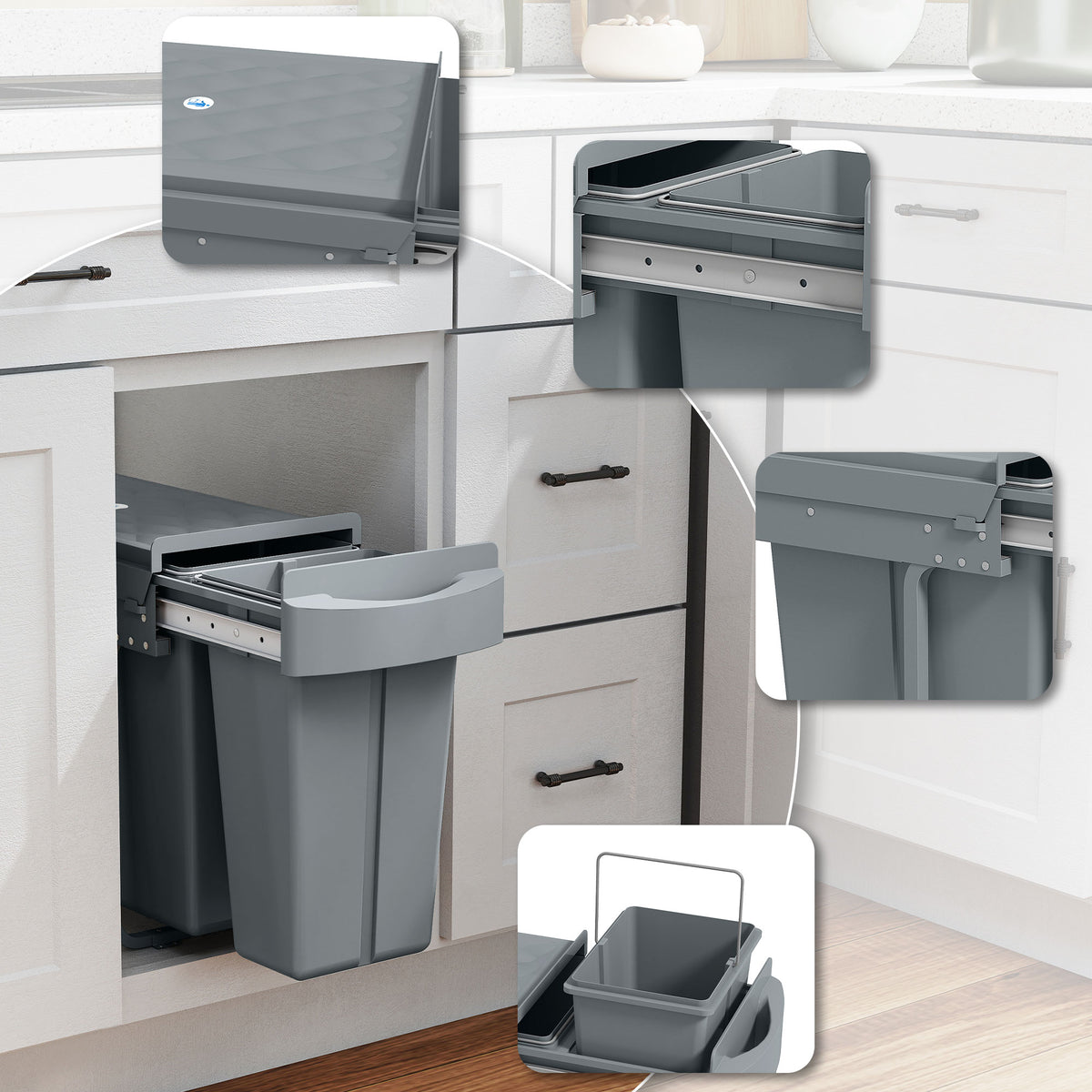 Caixote Do Lixo Extraível Homcom Abs, Metal Cinzento 52x26x40,8 Cm 851-074v00gy_3
