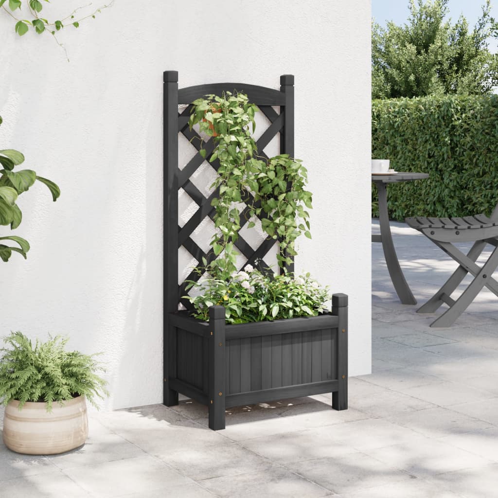 Jardinera Con Enrejado Negro 40x30x90 Cm Madera Maciza De Abeto_2