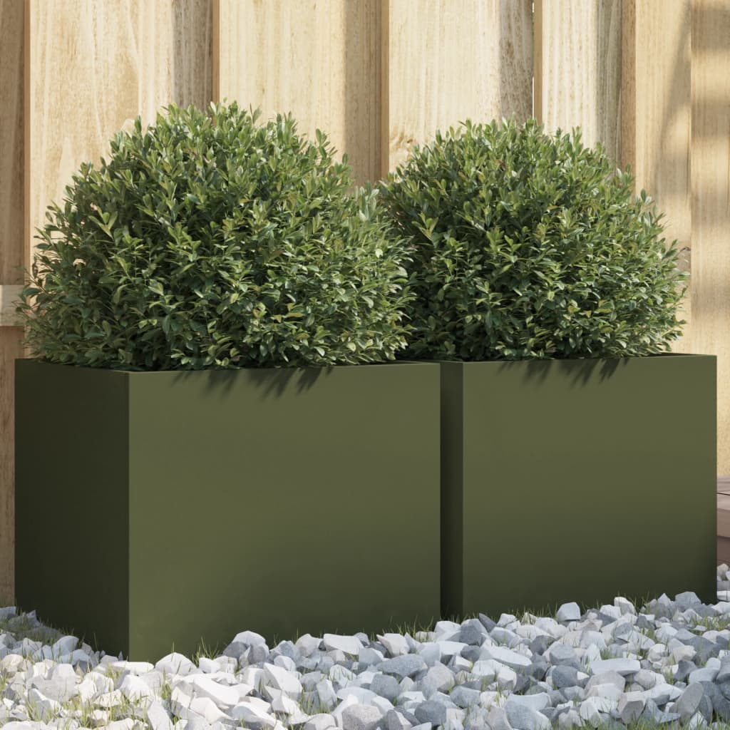 Jardineras 2 Unidades Acero Verde Oliva 32x30x29 Cm_1