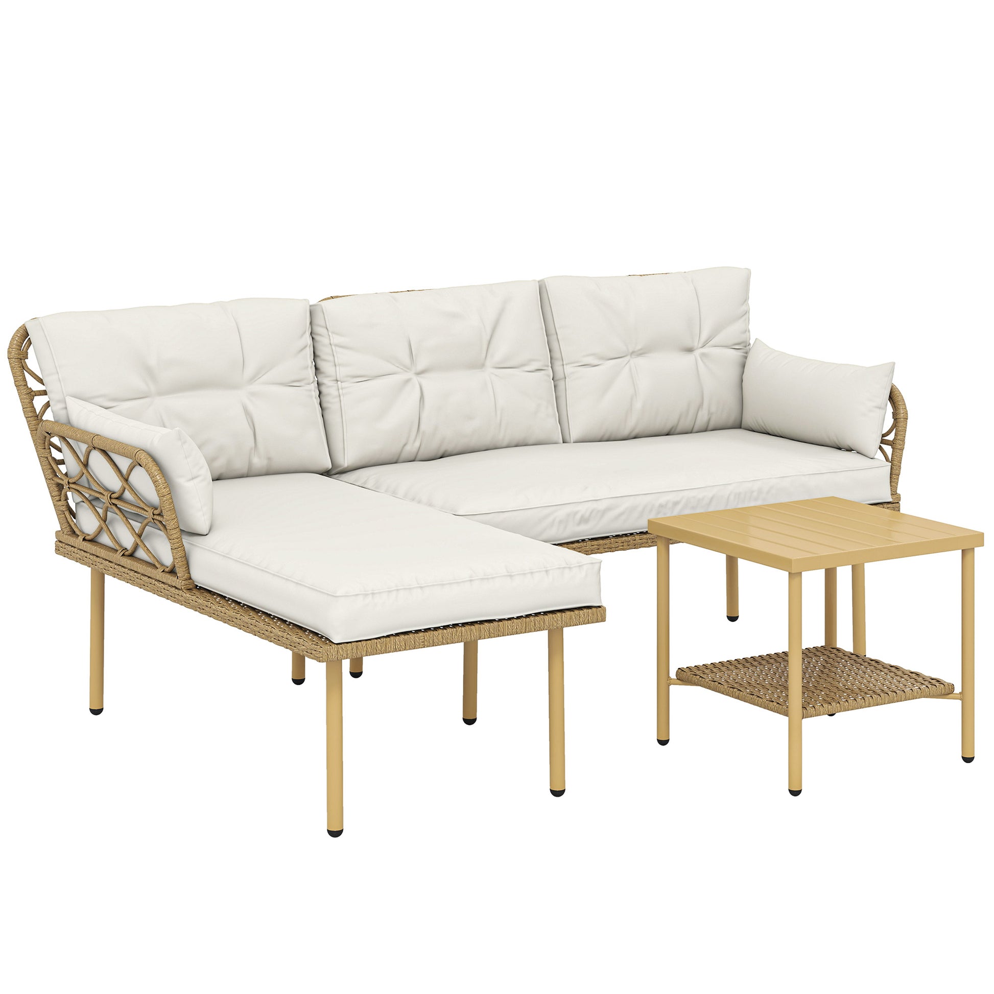 Outsunny Conjunto De Jardín De Ratán Sintético De 3 Piezas Natural Y Crema_0