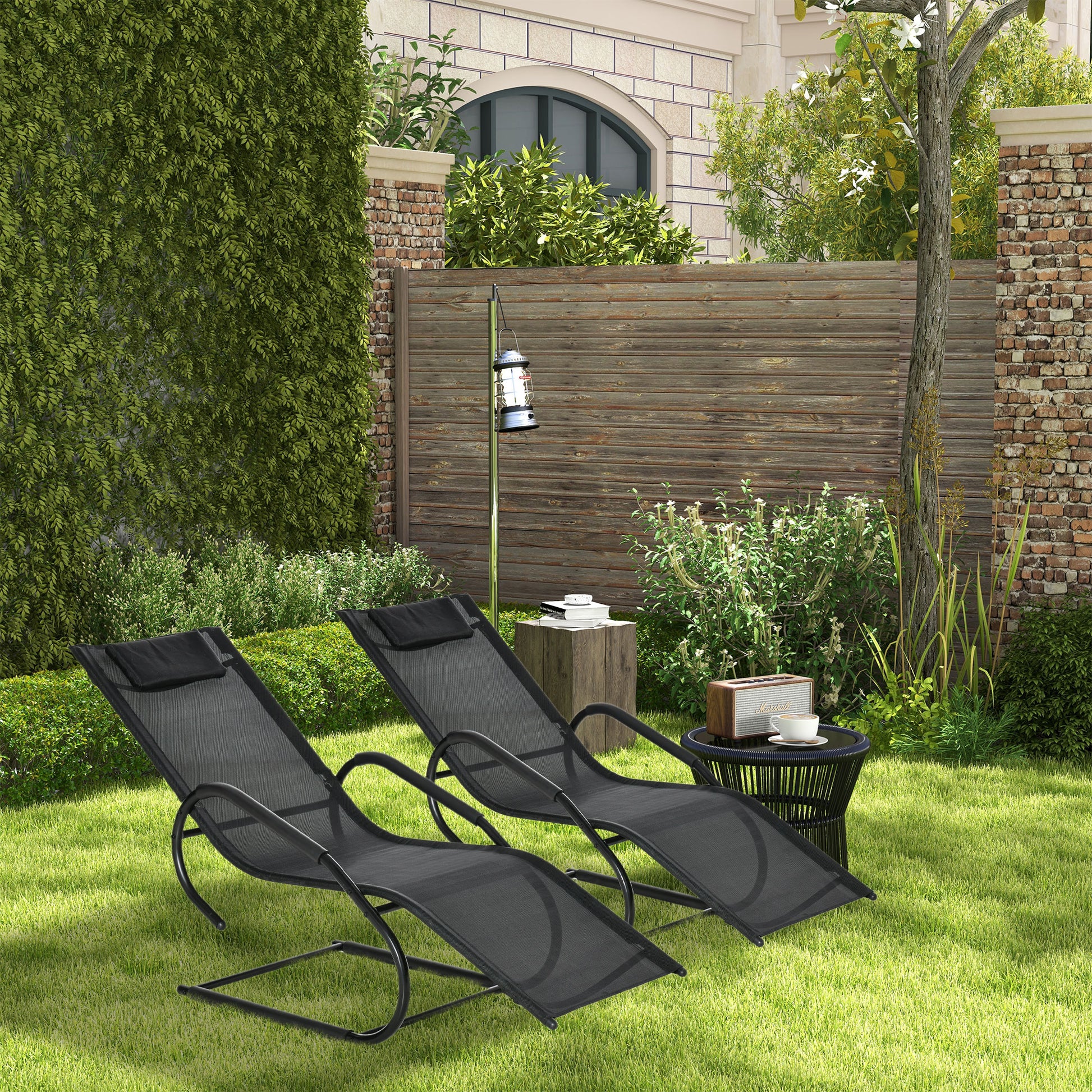 Outsunny Juego De 2 Tumbonas De Jardín Relax Con Reposapiés 160x59,5x83 Cm Negro_1