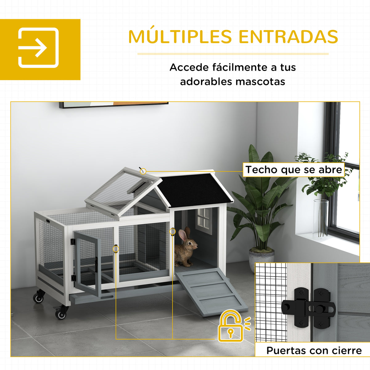 Conejera De Madera Pawhut Madera De Abeto, Acero Gris 108x58x73.5 Cm_5
