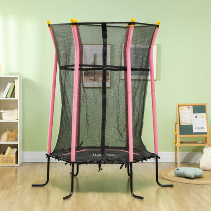 Homcom Cama Elástica Infantil De Jardín 122x111x190 Cm Carga 50 Kg Negro Y Rosa_1