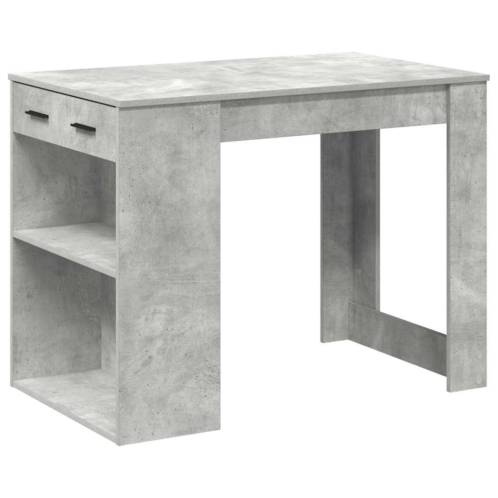 Escritorio Con Cajón Estante Madera Contrachapada Gris Hormigón_0