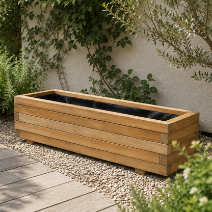 Jardinera Rectangular De Madera De Pino Tratada Exterior 100x40x35 Cm Marrón 97 L_1