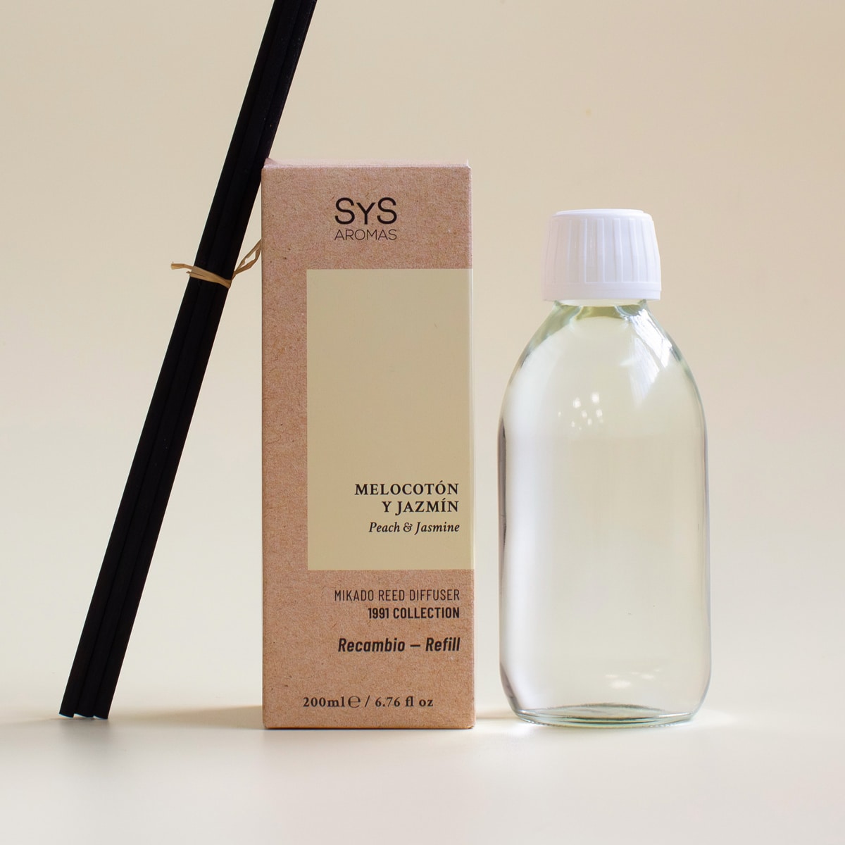 Recambio Mikado Melocotón y Jazmín SYS Aromas 200 ml | Con Palos | Colección 1991 | Aroma Dulce y Afrutado_1