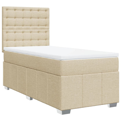 Cama Box Spring Con Colchón Tela Color Crema 90x190 Cm / Vetonek_5