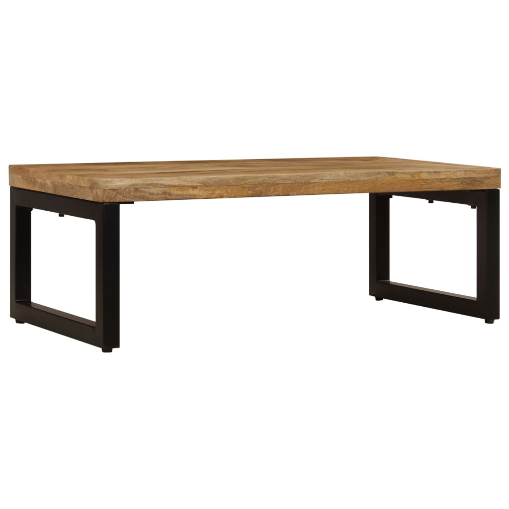 Mesa De Centro Madera Maciza De Mango Y Acero 100x50x35 Cm_0