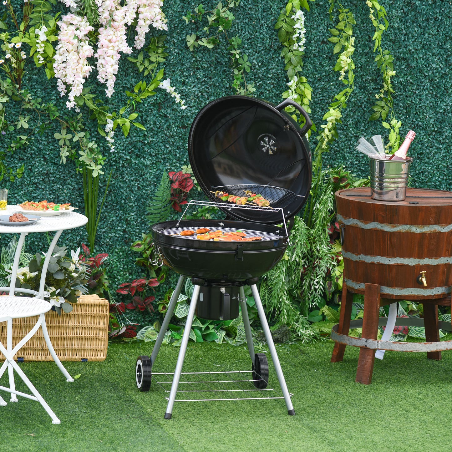 Outsunny Barbacoa Carbón Bbq Picnic Ahumador Parilla Termómetro Jardín Exterior_1