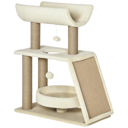 Pawhut Rascador Para Gatos Altura 76 Cm Con Plataforma En U Marrón Claro_0