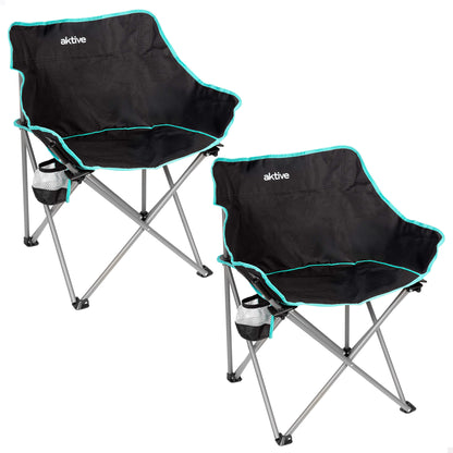 Aktive Pack 2 Sillas Plegables Camping 50x65x38 Cm Con Posavasos Negras_0
