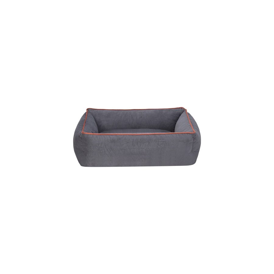 Cama Rectangular De Pana Para Perro Modelo Wuapu Alins 55x45cm Color Gris Con Detalle Canela_0