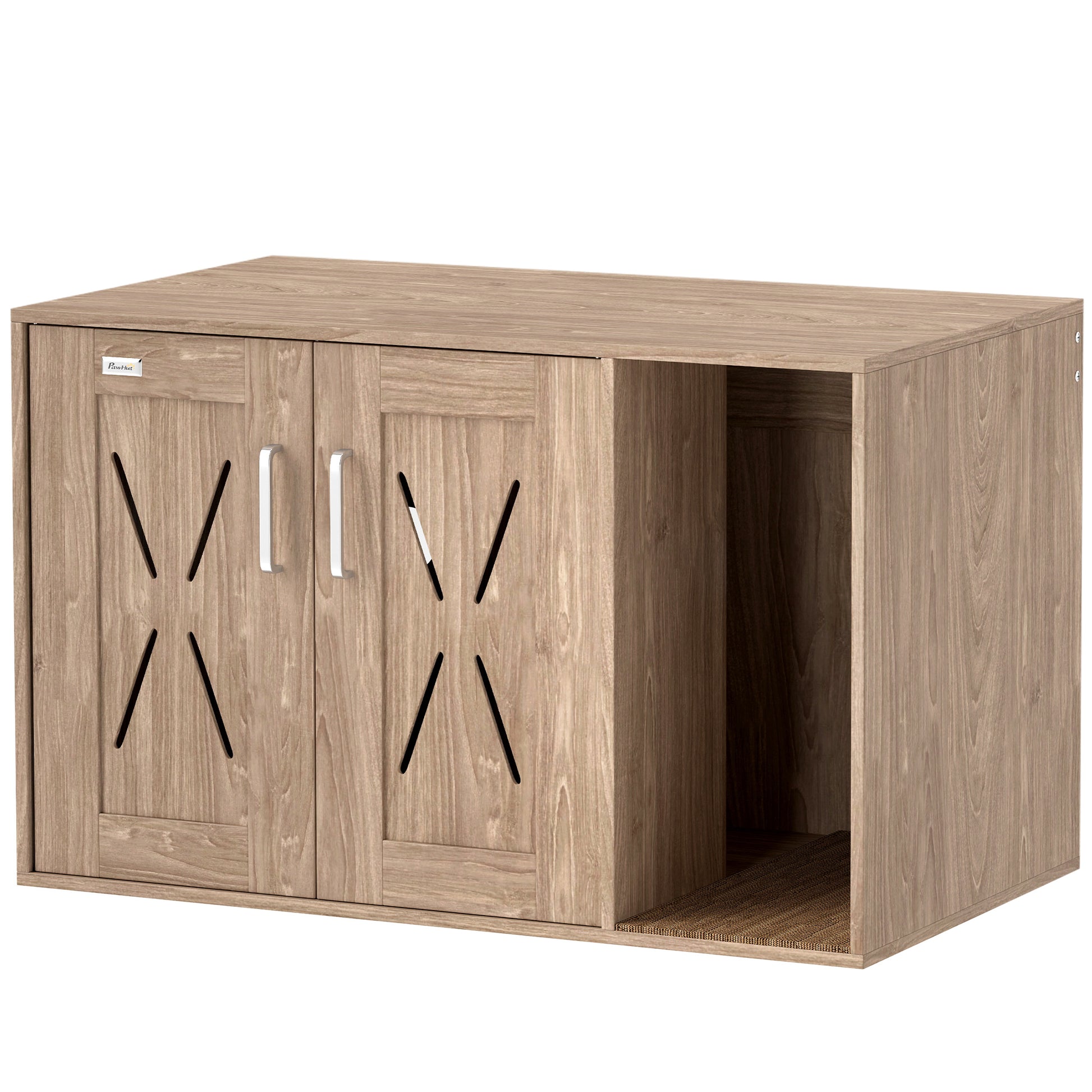 Pawhut Mueble Arenero Para Gatos 3 En 1 Con Puertas Estera Para Rascar Marrón_0