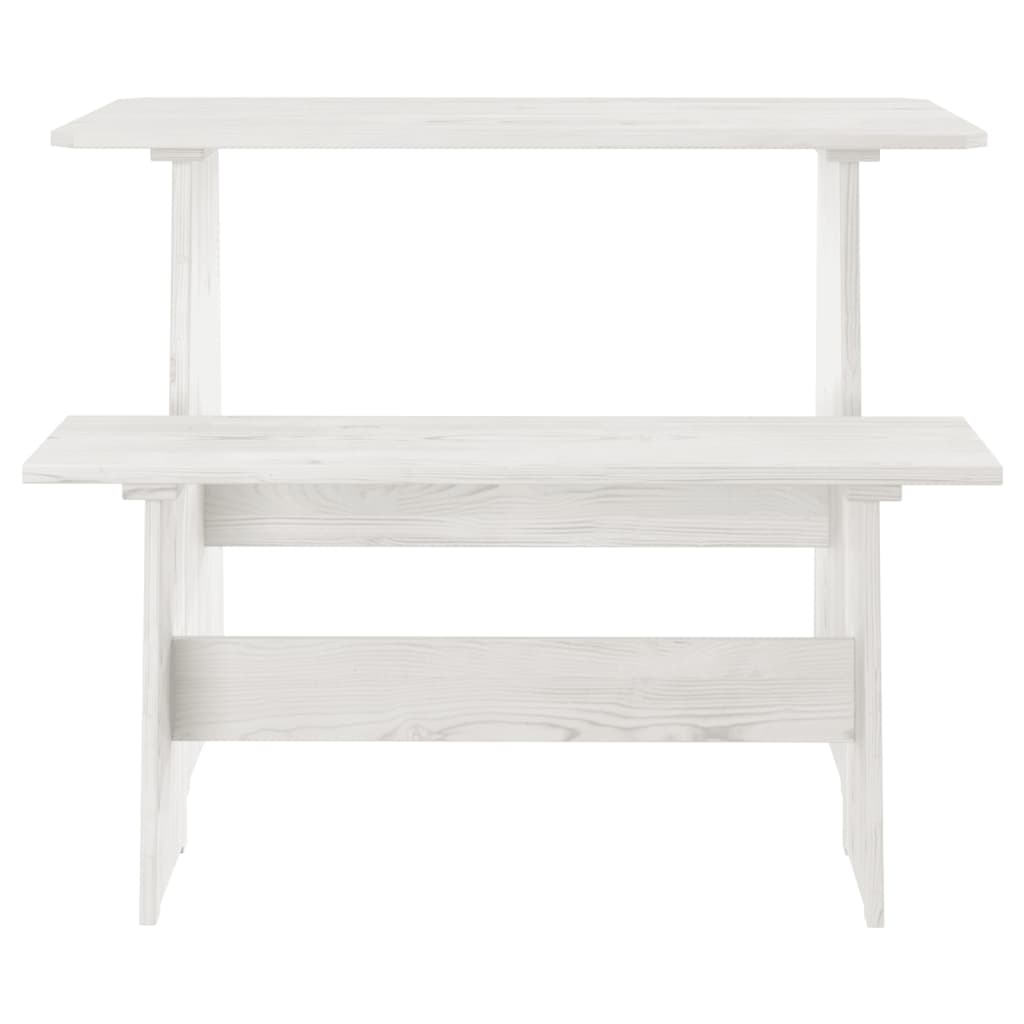 Mesa De Comedor Con Banco Reine Madera Maciza De Pino Blanco_0