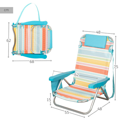 Aktive Silla Plegable Playa Rayas Multicolor, Aluminio, 5 Posiciones Y Bolsillo Lateral_3