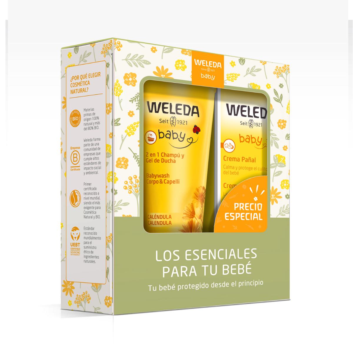 Pack esenciales bebé: Champú y Gel 200 ml + Crema de Pañal 75 ml Caléndula Weleda
