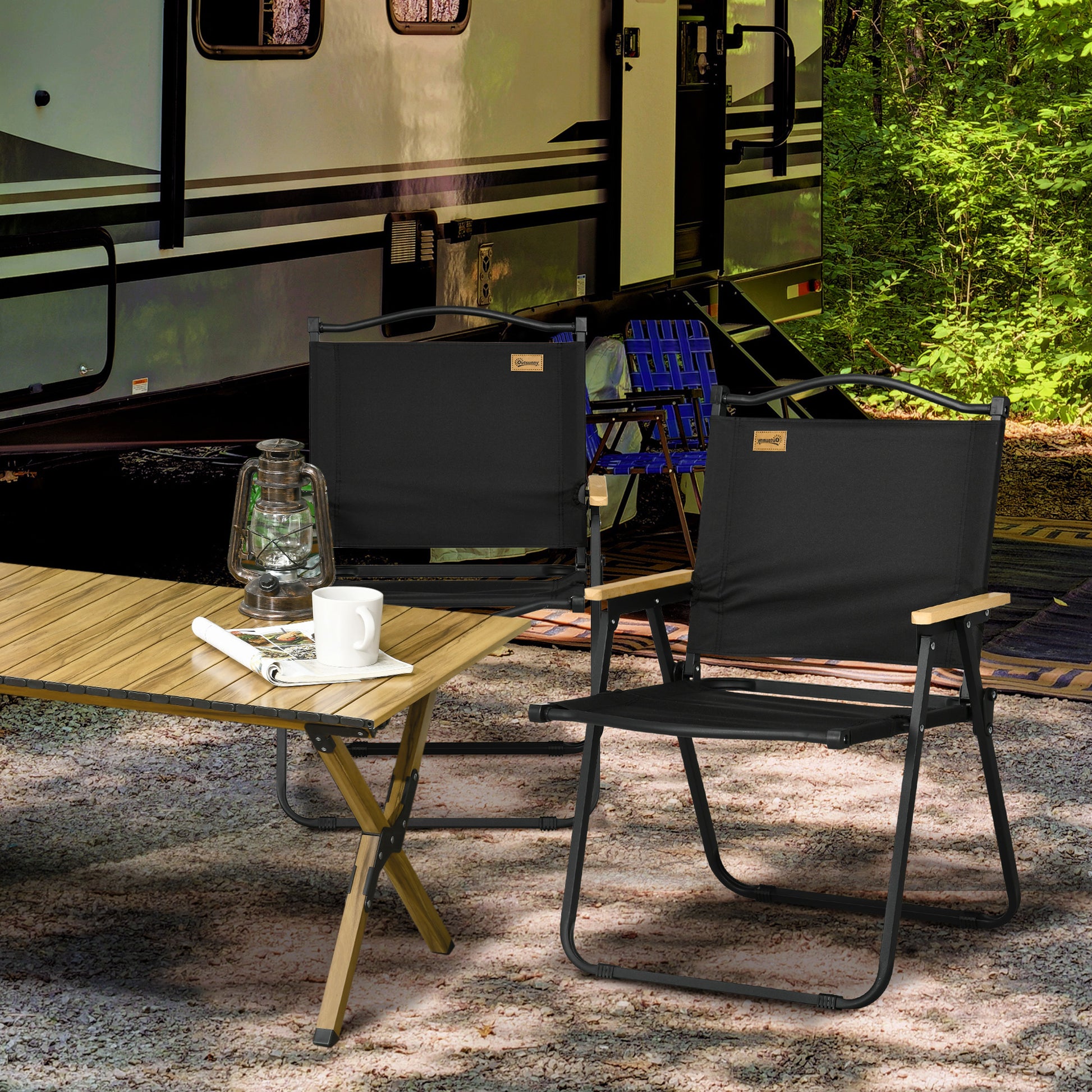 Outsunny Pack De 2 Sillas Plegable De Camping Con Reposabrazos Negro_1