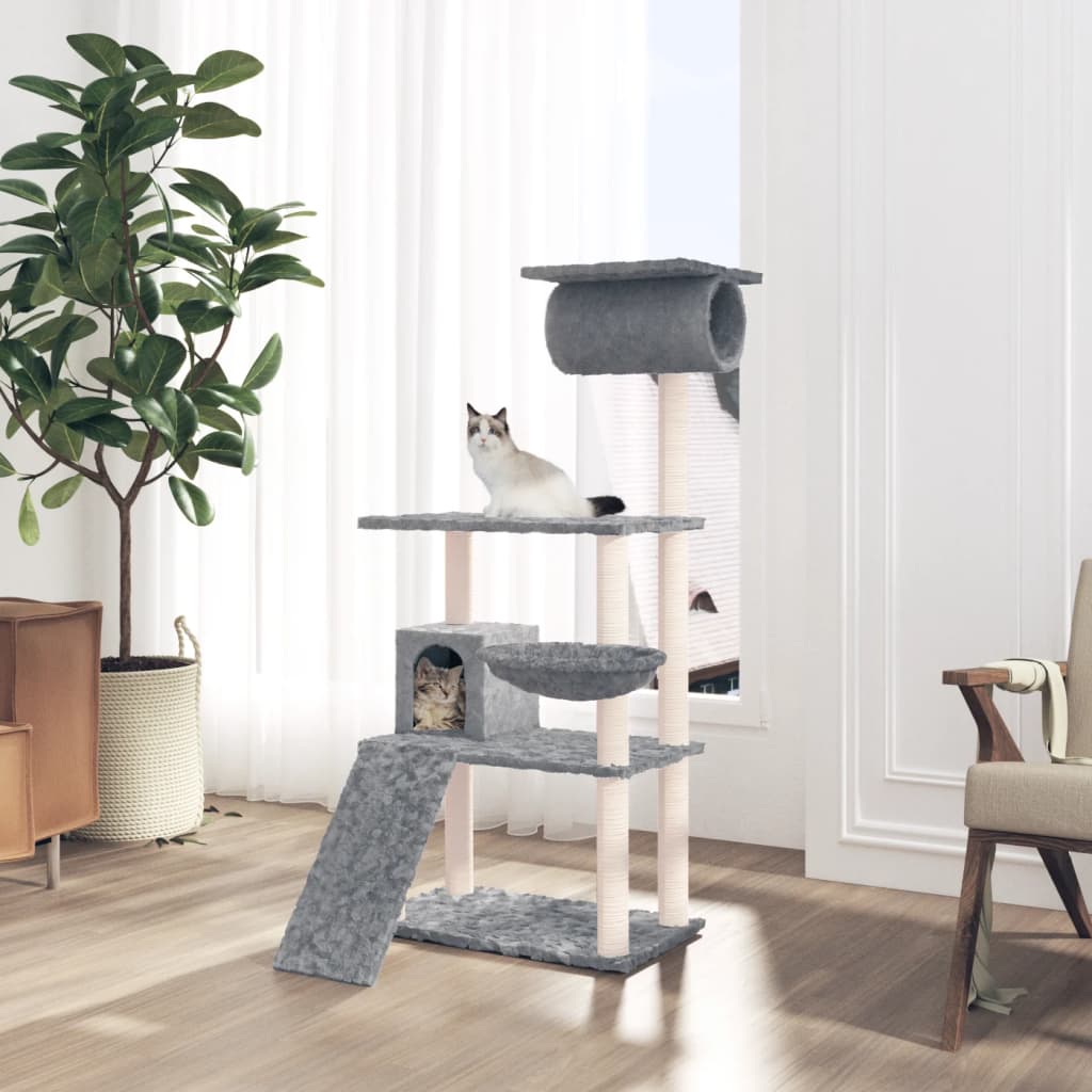 Rascador Para Gatos Con Postes De Sisal Gris Claro 131 Cm_1
