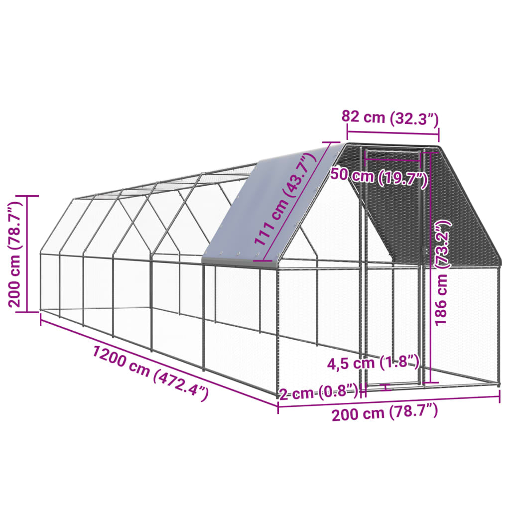 Vidaxl Jaula Gallinero De Exterior De Acero Galvanizado 2x12x2 M_2