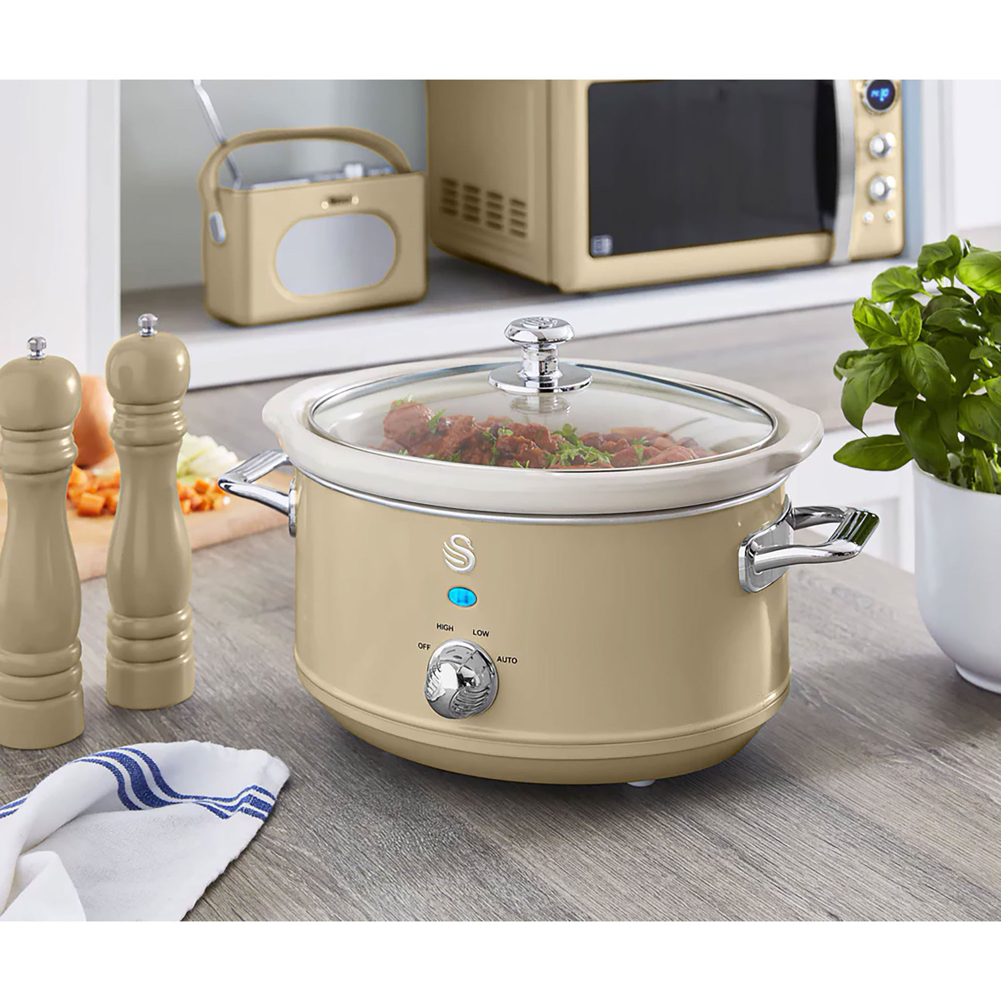 Olla Cocción Lenta Retro, 3,5l, Recipiente Extraíble Antiadherente Cerámica Libre Pfoa, Vintage Swan Sf17021cneu Crema_1