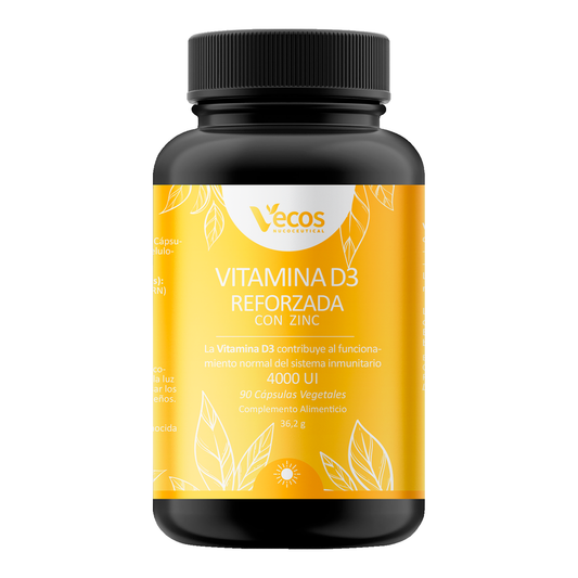 Vitamina D3 4000 UI con Zinc VECOS (90 cápsulas) | Defensas activas y refuerzo del sistema inmune | Alta concentración_0