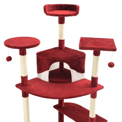 Vidaxl Rascador Para Gatos Con Poste De Sisal Rojo Y Blanco 203 Cm_3