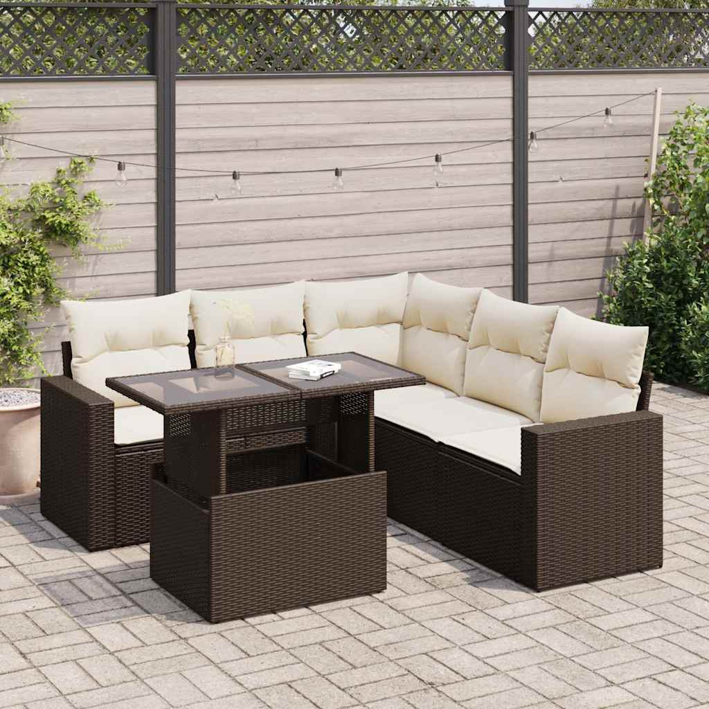Set Sofás De Jardín 6 Piezas Y Cojines Ratán Sintético Marrón / Vetonek_2