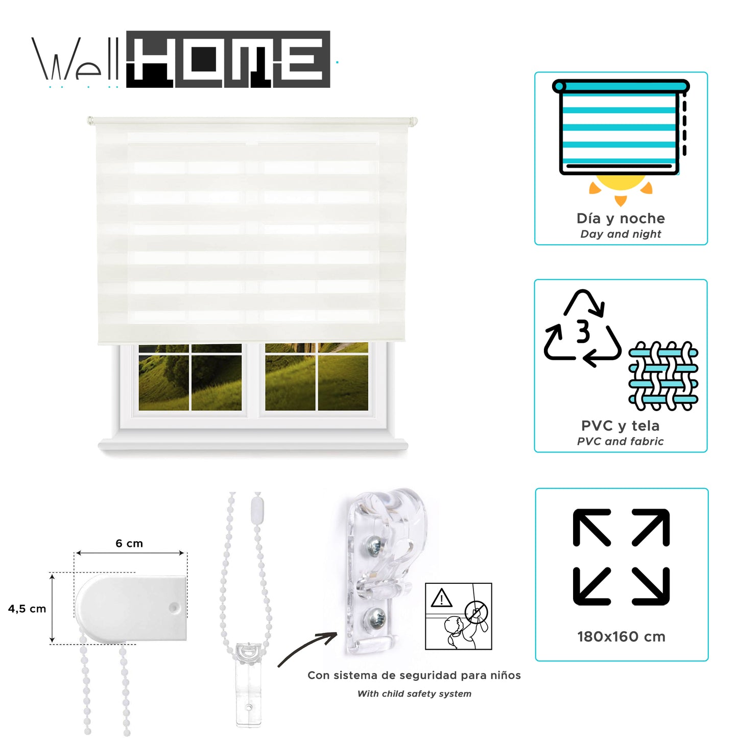 Estor Blanco Roto 180x160cm Enrollable Día/noche Wellhome_1