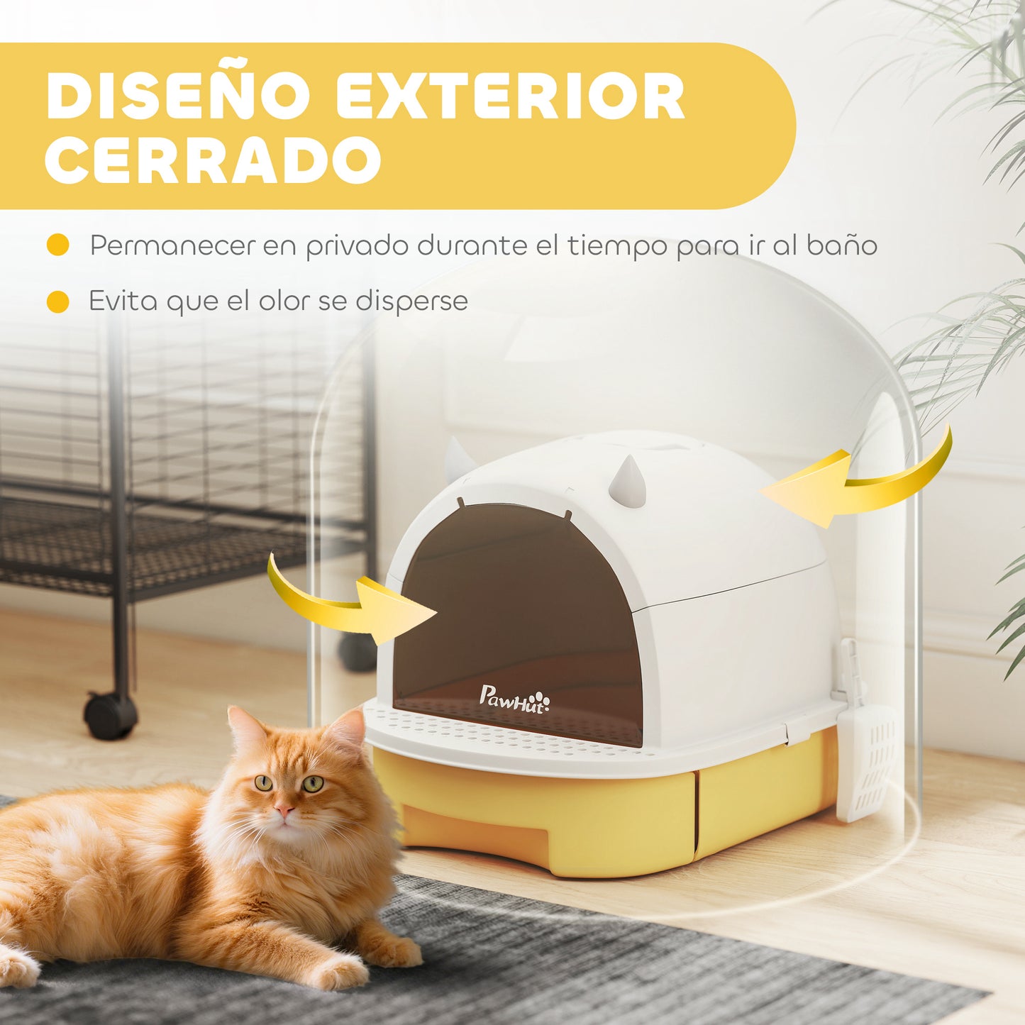 Pawhut Arenero Para Gatos Cubierto Con Bandeja Pala Y Asa Amarillo Y Blanco_3
