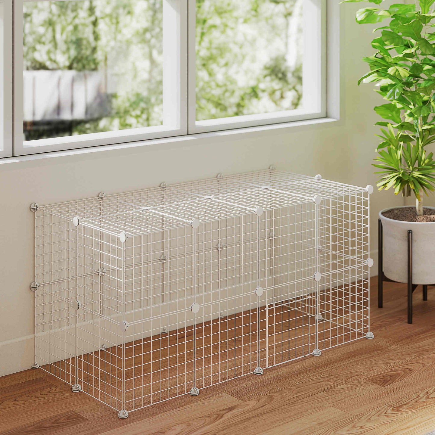 Pawhut Jaula Para Animales Pequeños Forma Personalizable 146x73x73 Cm Blanco_1