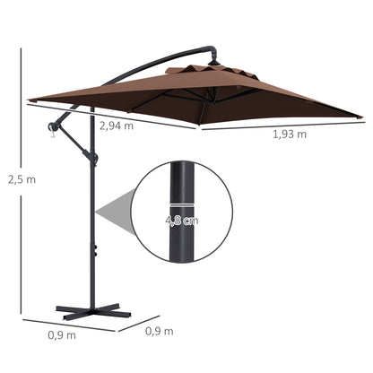 Outsunny Parasol Excéntrico 294x193 Cm Con Base Cruzada Impermeable Marrón_2