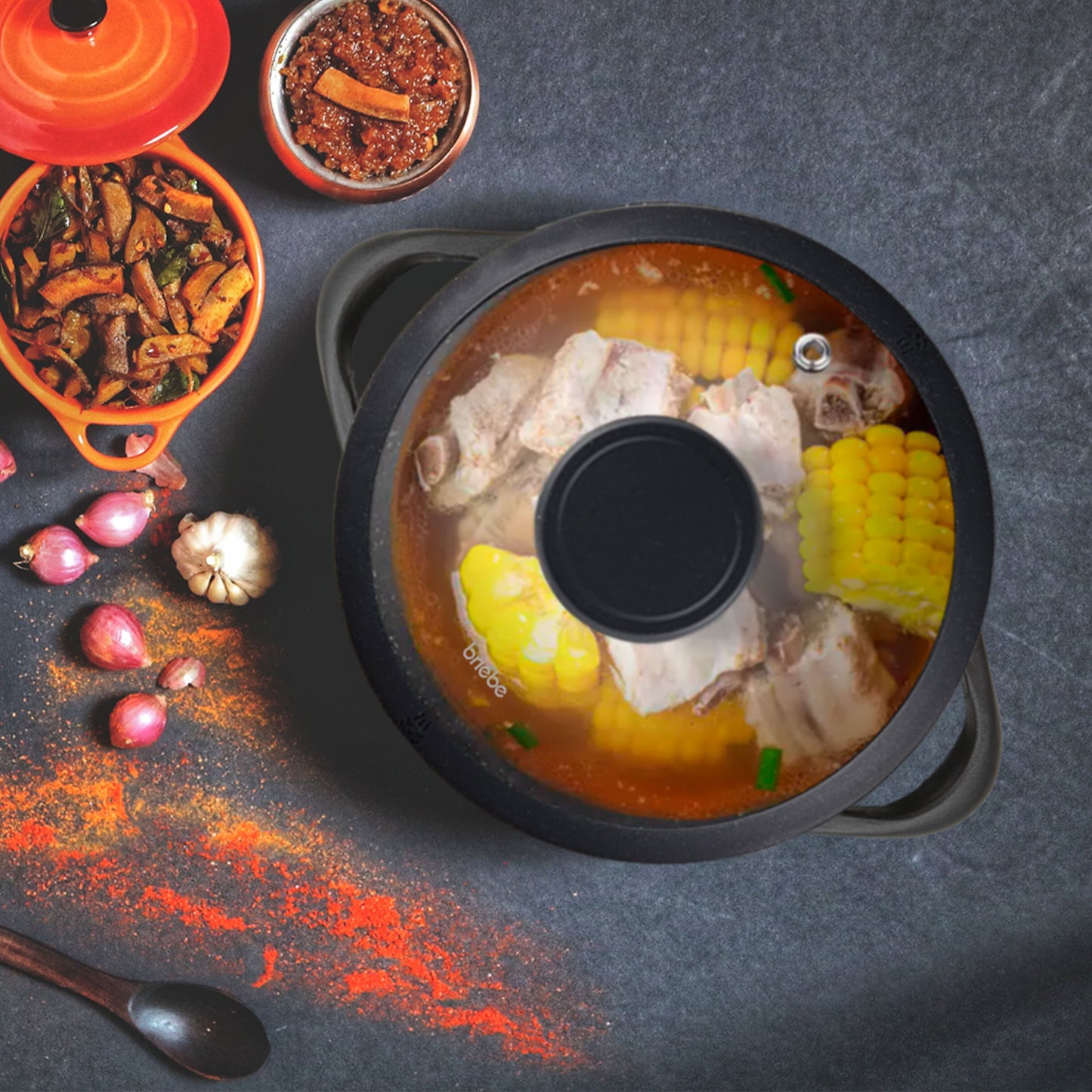 Batería De Cocina Inducción 8 Piezas Aluminio Fundido 4 Ollas Con Tapa De Cristal Antiadherente, Briebe, Mgk-17s, Negro